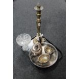 A large brass candlestick, converted,