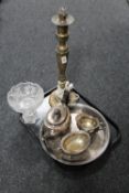 A large brass candlestick, converted,