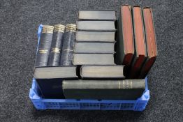 A box of antiquarian volumes including Dickens