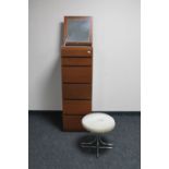 A contemporary multi drawer barrow chest and a steel based stool