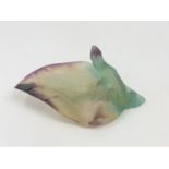 A Daum, France pate de verre dish modelled as a lizard on a leaf, signed to base,