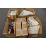 New stock : Three boxes of white lady's trousers, two boxes of purple sequin skirts,