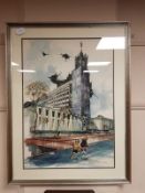 Tom Dack : Newcastle upon Tyne Civic Centre, pen and ink with watercolour, 52 cm x 74 cm, signed,