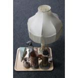 A tray of figured table lamp, dog figure,