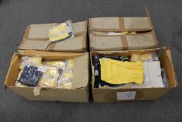 New stock : Four boxes of yellow and navy shorts,