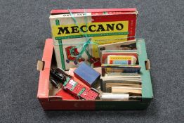 A box of Meccano in case, children's books,