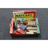 A box of Meccano in case, children's books,