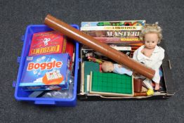 Two boxes of children's toys, board games,