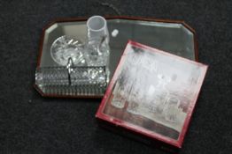 A vintage mirror and a boxed set of Opera Crystal etc