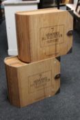 Two wooden storage crates in the form of books