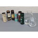 Six miniature bottles of whisky, in tubes, Aberlour 10 years, Edradour 10 years etc.