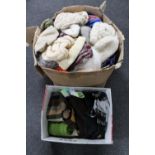 Two boxes of woollen hats and jumpers