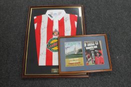 A signed Sunderland football shirt and a framed Sunderland programme montage signed by Bobby Kerr