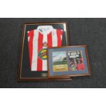 A signed Sunderland football shirt and a framed Sunderland programme montage signed by Bobby Kerr