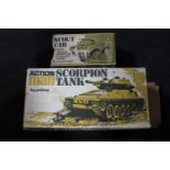 An Action Man scorpion tank by Palitoy and a Scout car (boxed)