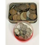 A tin of Georgian and later coins,