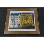 Ann Oram : Town houses by a river, Vienna, colour print, signed in pencil numbered 2/295,