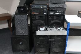 A large quantity of audio and DJ equipment : two x Denon DN-S1000 CDs and Numark mixer,