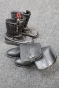 A pair of Frank Thomas black leather boots and a pair of Harley Davidson boots