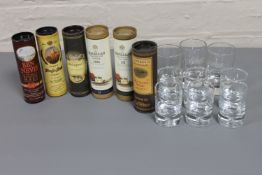 Six miniature bottles of whisky, in tubes, Macallan 15 years,