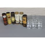 Six miniature bottles of whisky, in tubes, Macallan 15 years,