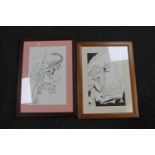 A framed pair of Marvel ink proof drawings signed by Tim Seeley