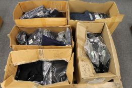 New stock : Five boxes of black satin beaded trousers, denim style strap tops, denim short skirts,