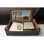 A box of framed maps of Northumberland, hand coloured engravings,