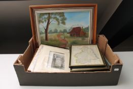 A box of framed maps of Northumberland, hand coloured engravings,