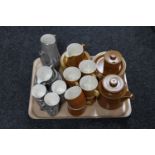 A tray of Hornsea Saffron coffee china,
