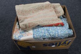 A box of antique and later bed linen,