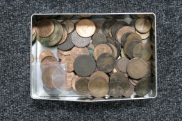 A tin of a quantity of Georgian and Victorian pennies and half pennies,