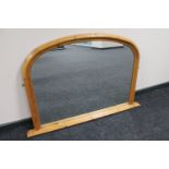 A pine framed overmantel mirror