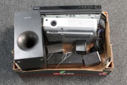 A box of Sanyo projector, Samsung DVD player,