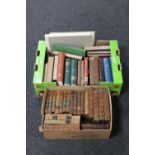 Two boxes of antique and later books including leather bound volumes,