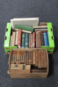 Two boxes of antique and later books including leather bound volumes,