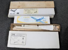 Seven boxed model aircraft kits to include gliders, Pinto aircraft,