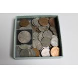 A box of Victorian and later British coins, silver three penny bits,