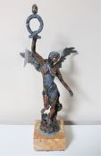 An antique spelter figure of Nike on square marble base