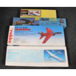 Four boxed model planes to include a Flaia Fledgling Glider, Aqua Star Sea Plane,