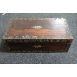 A Victorian rosewood brass inlaid fitted writing box