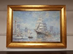 John Clymer : Sailing ship's at San Francisco, oil on canvas,