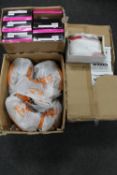 Three boxes of Hi Top trainer's and lady's shoes