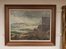 19th century school : coastal scene with choppy waters, oil on canvas,