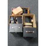 Five boxes containing vintage projectors and equipment together with two further wooden cased