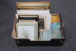 A box of antique and later framed pictures and prints