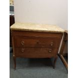 A continental inlaid walnut two drawer chest with marble top,