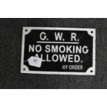 A metal railway sign : No Smoking Allowed BY Order, 19 cm x 30 cm.