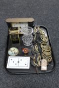 A tray containing mid 20th century mantel clock, boxed Edinburgh crystal liqueur glass,