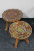 Two four legged eastern stools with hand painted decoration